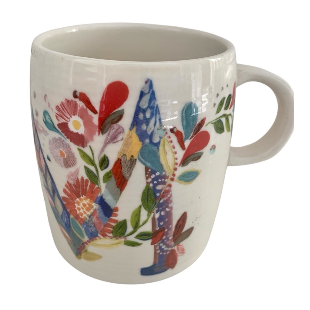 ANTHROPOLOGIE Stella M Halfmann Monogram “M “ Floral Mug